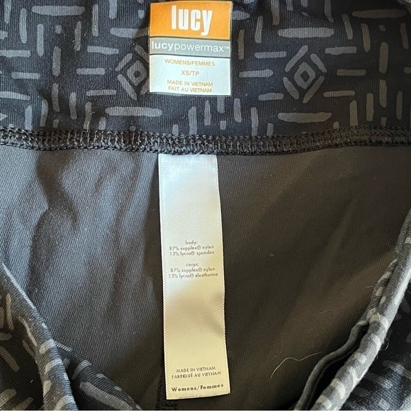 Lucy Powermax Gray Black Geometric Tribal Crop Leggings XS - Picture 2 of 8